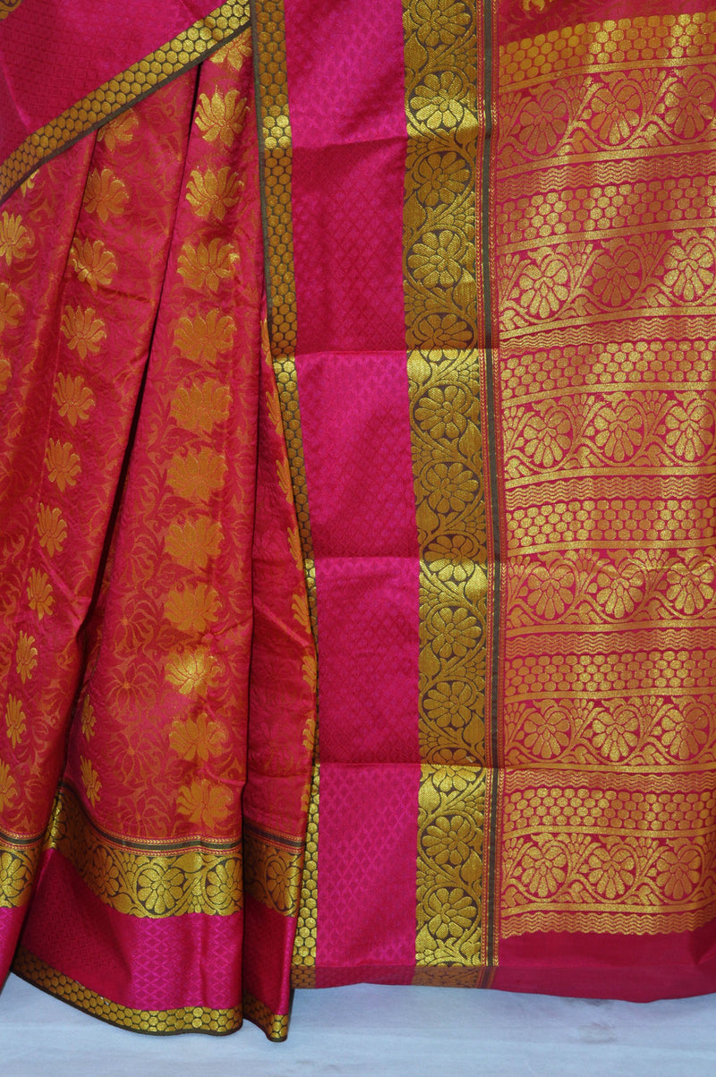 Gold Shaded Red & Magenta Colour Kanchipuram Silk Saree