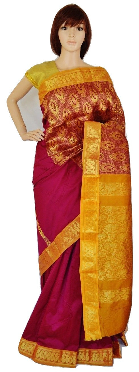 Cardinal,Golden Yellow & Gold Colour Silk Saree