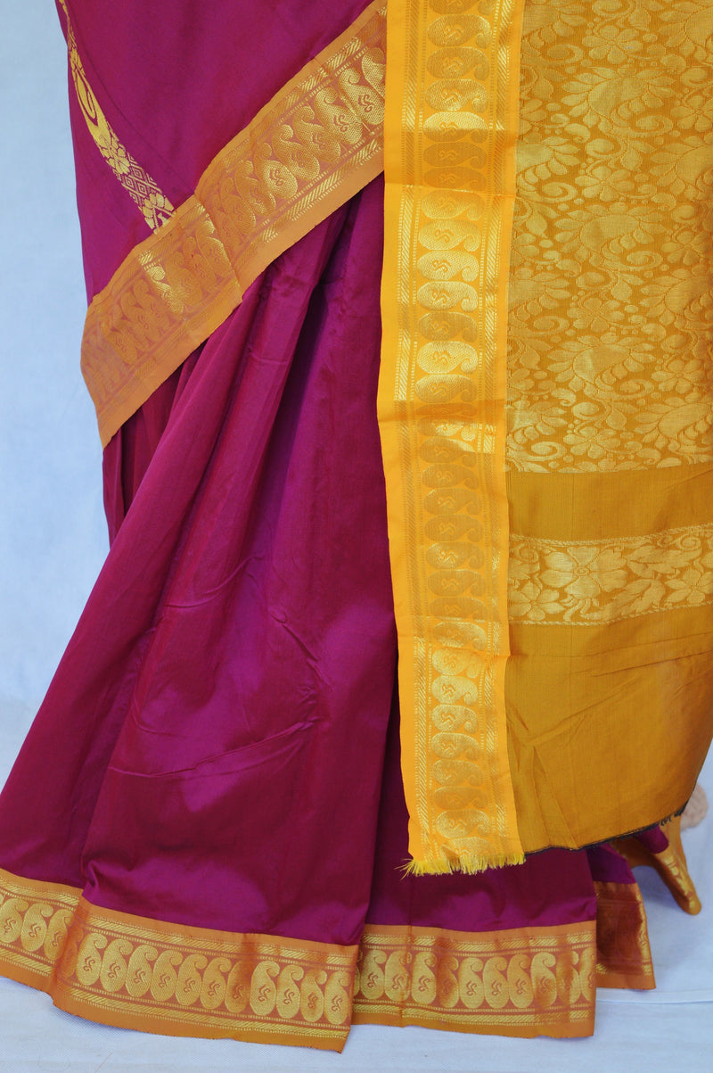 Cardinal,Golden Yellow & Gold Colour Silk Saree