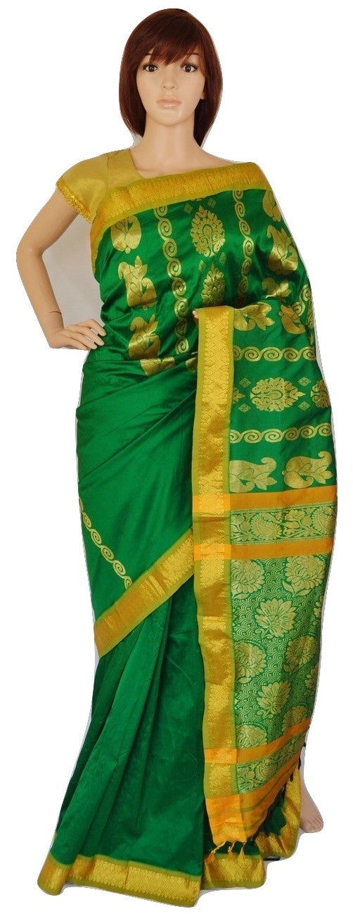 Lovely Green  & Gold Colour Silk Saree