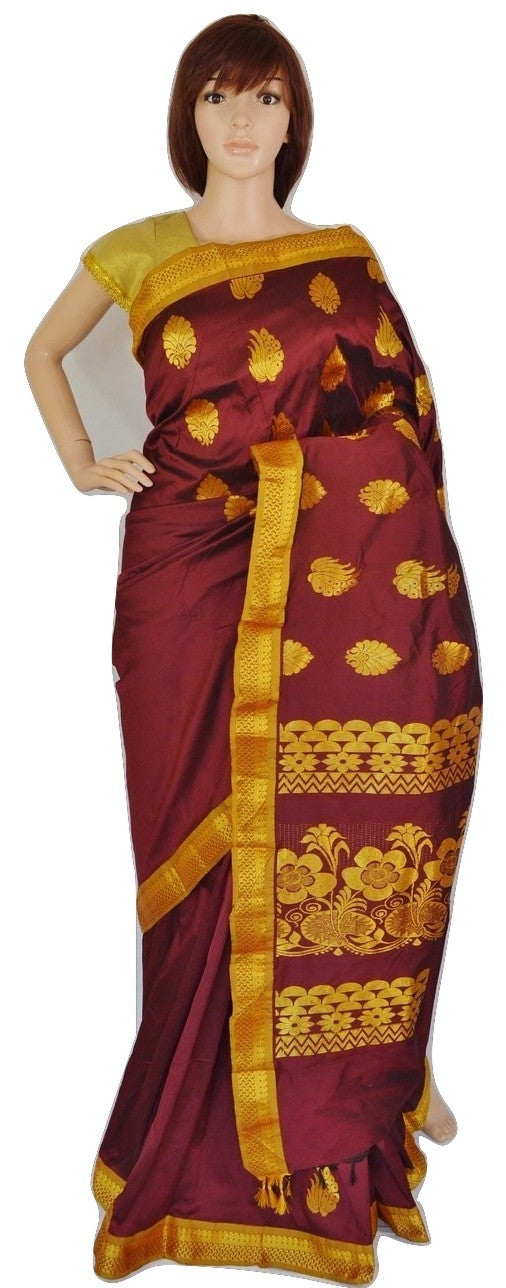 Beautiful Maroon & Gold Colour Silk Saree