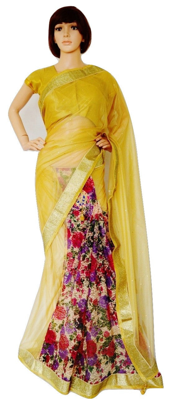 Gold & Multi Colour Ready Made Pleats Saree