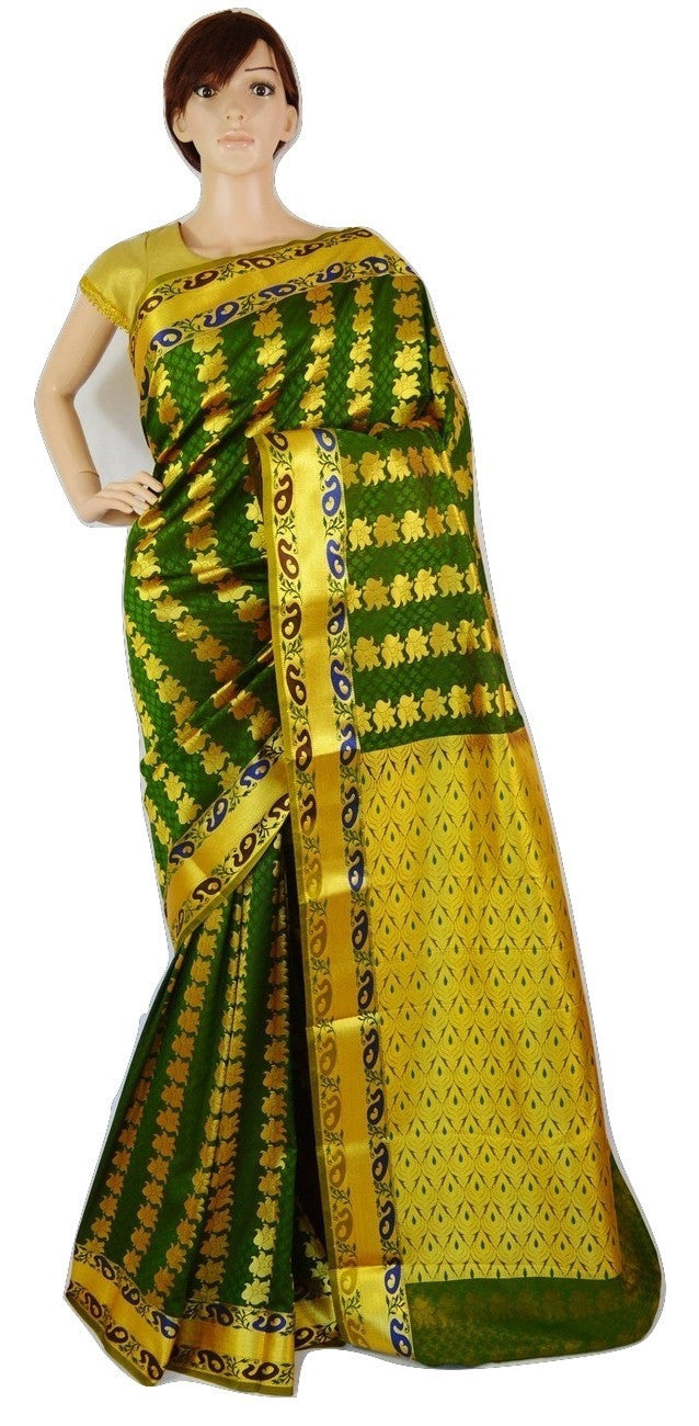 Forest Green & Gold Colour Kanchipuram Silk Saree