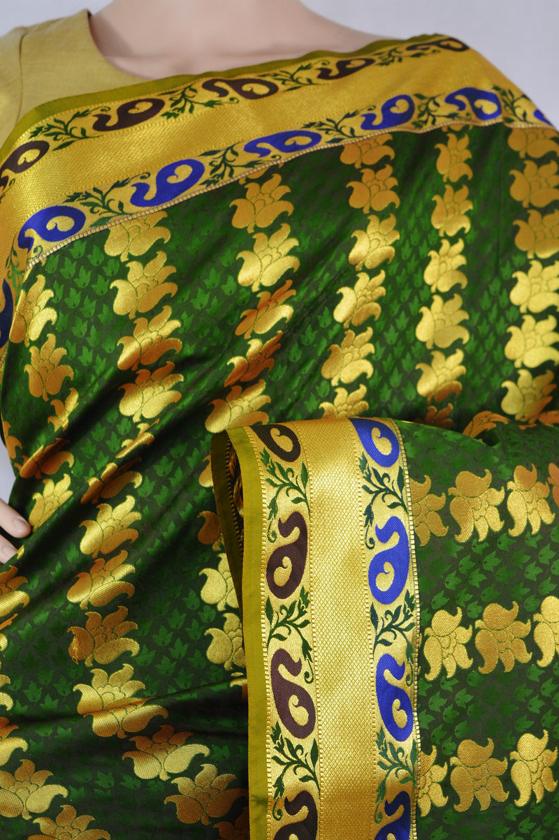 Forest Green & Gold Colour Kanchipuram Silk Saree