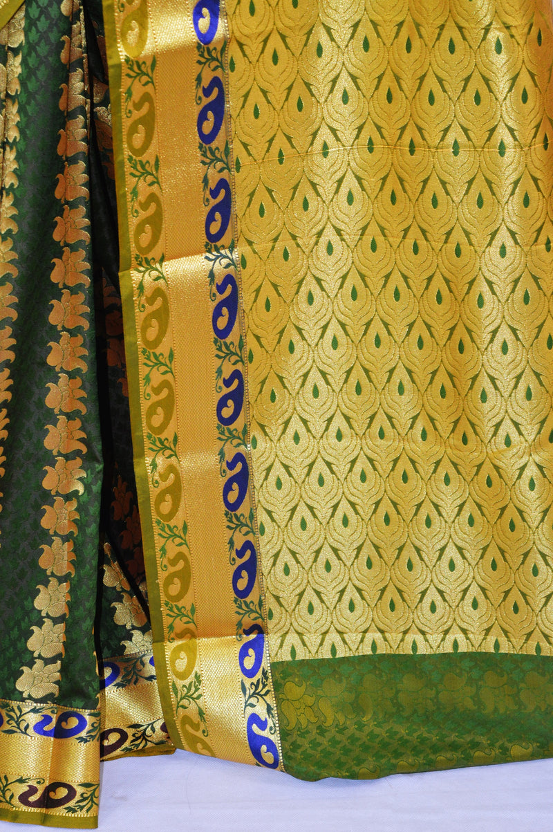 Forest Green & Gold Colour Kanchipuram Silk Saree