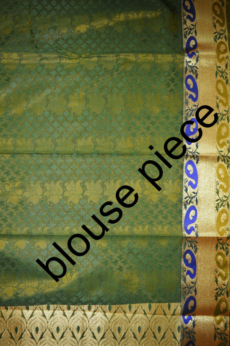 Forest Green & Gold Colour Kanchipuram Silk Saree