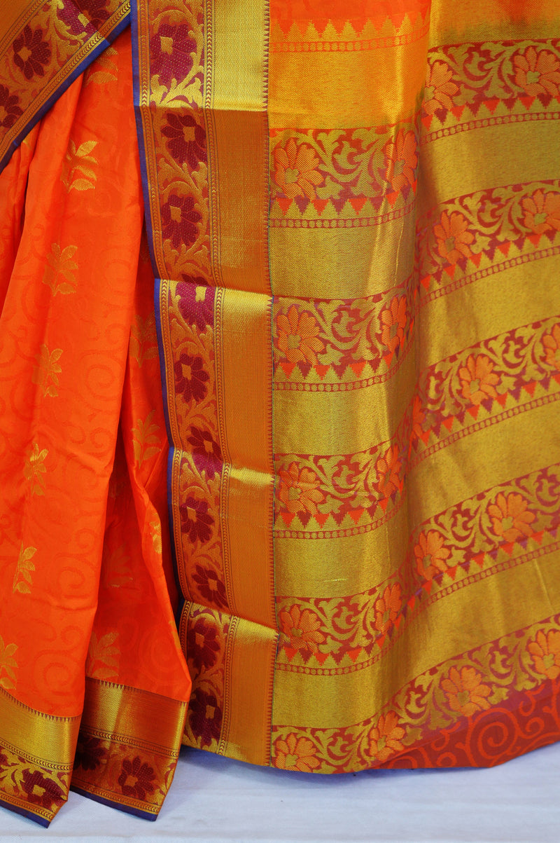 Orange & Gold Colour Kanchipuram Silk Saree