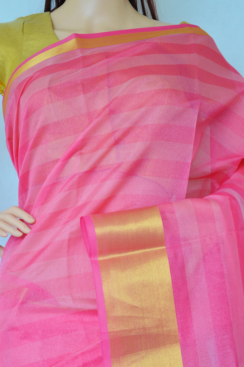 Soft Pink & Gold Colour Fancy Cotton Saree