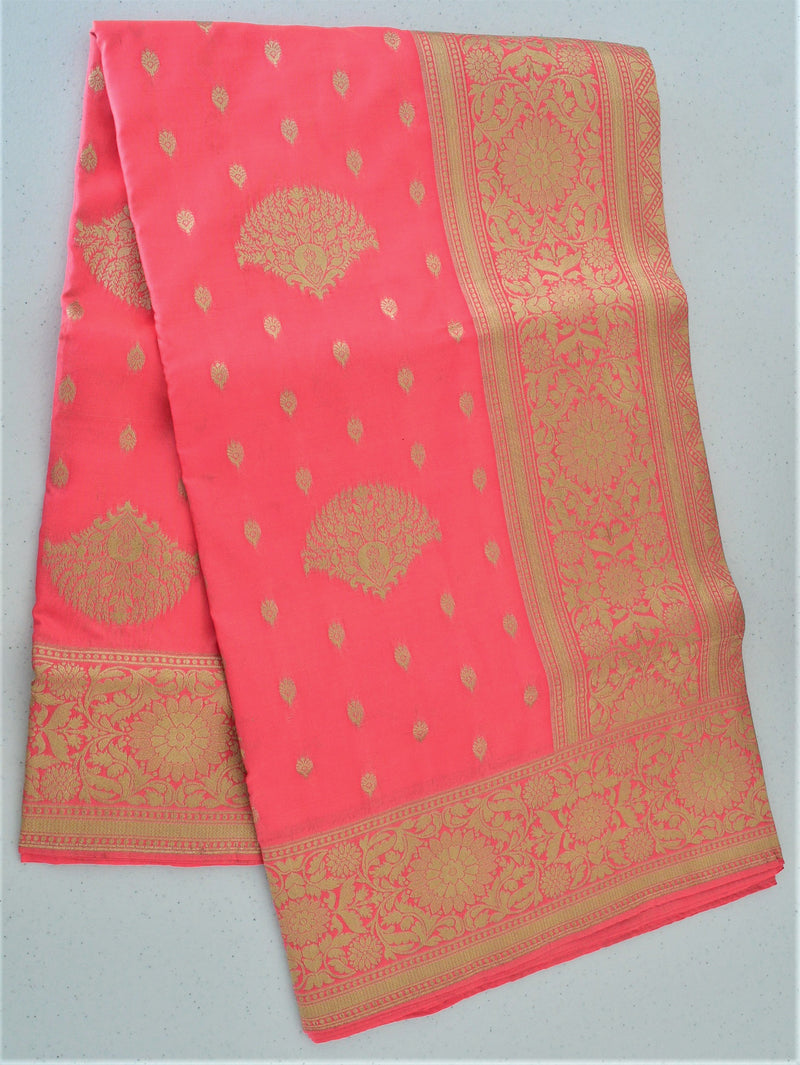 Coral Colour Zari work Silk Saree