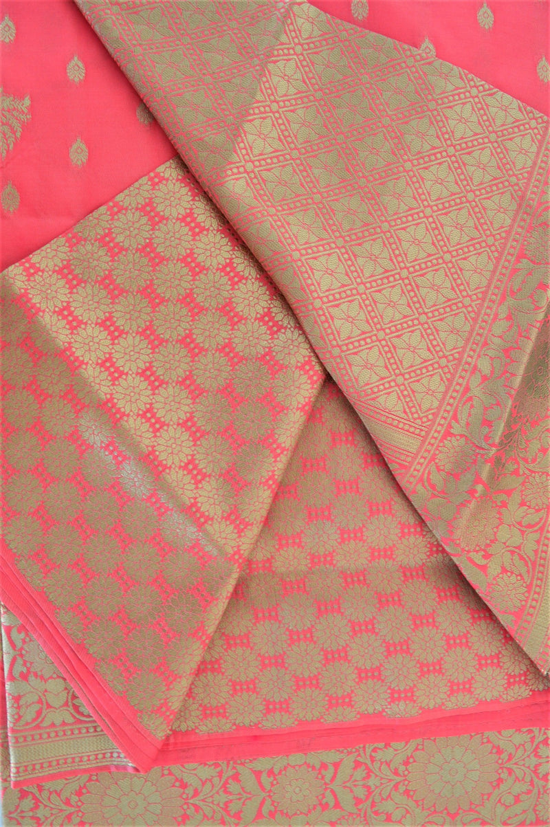 Coral Colour Zari work Silk Saree