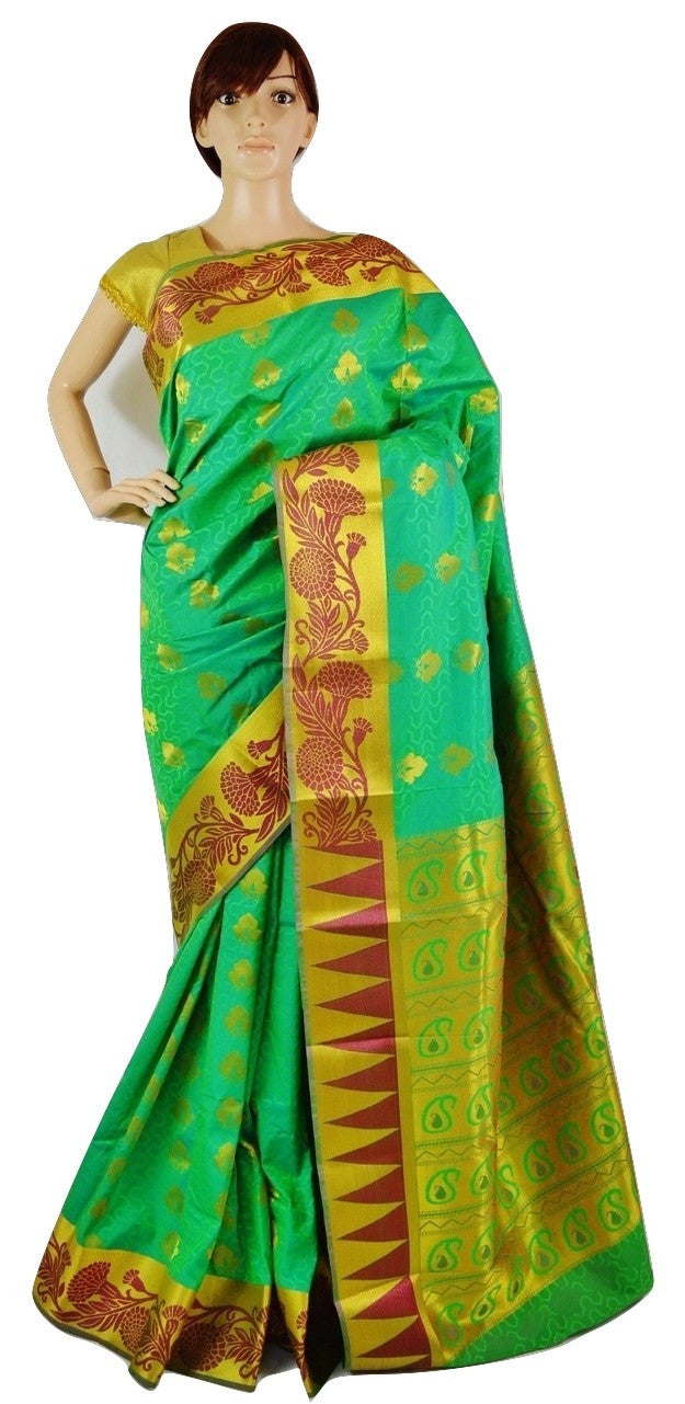 Spring Green  & Gold Colour Kanchipuram Silk Saree