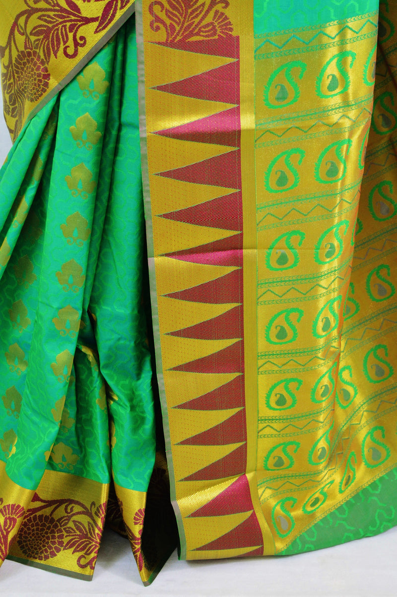 Spring Green  & Gold Colour Kanchipuram Silk Saree