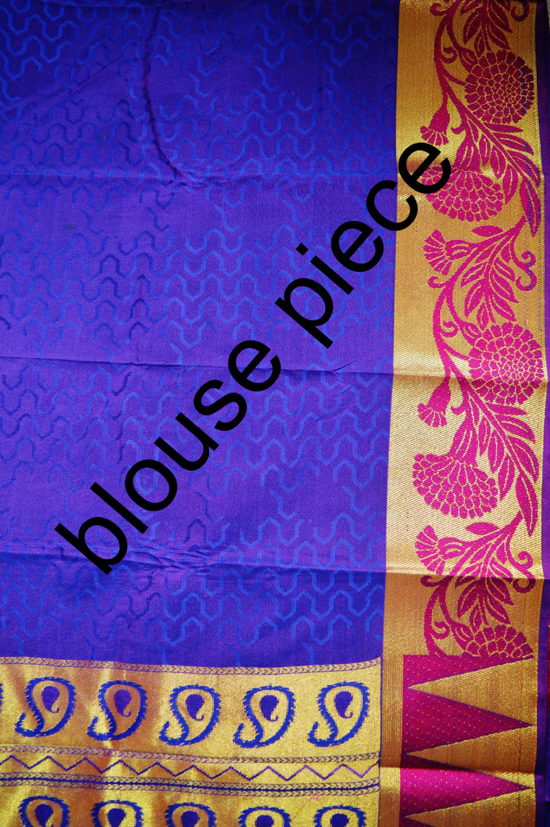 Denim Blue & Gold Colour Kanchipuram Silk Saree