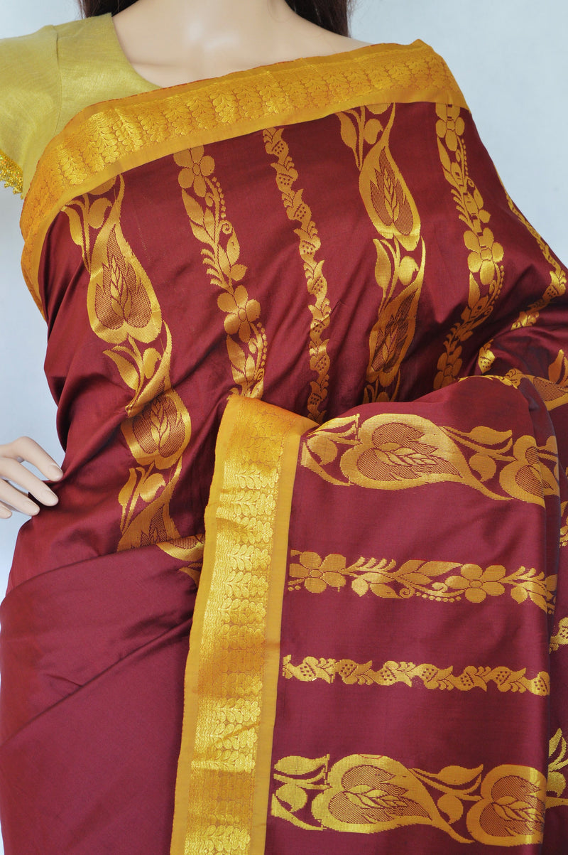 Super Maroon & Gold Colour Silk Saree