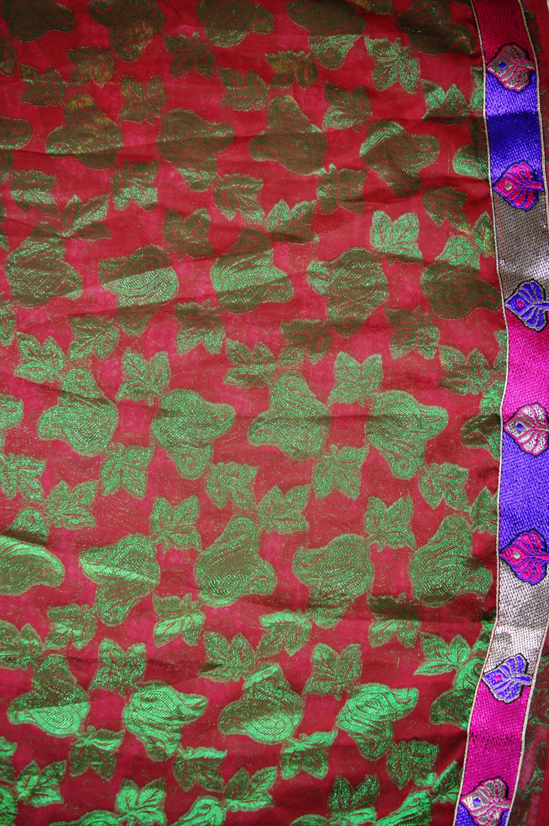 Purple, Green & Maroon Colour Ready Made Pleats Saree