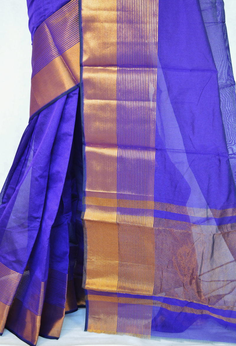 Purple Colour With Big Gold Border Cotton Saree