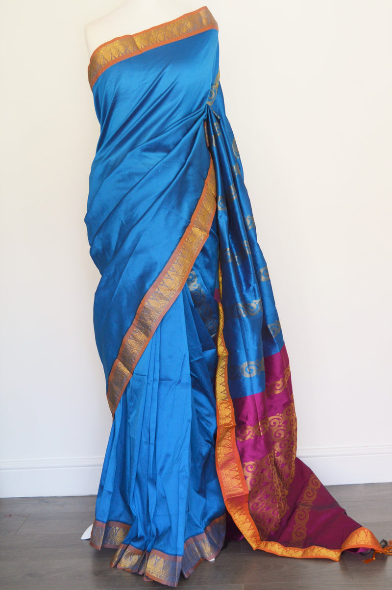 Beautiful Sea Blue Colour Silk Saree