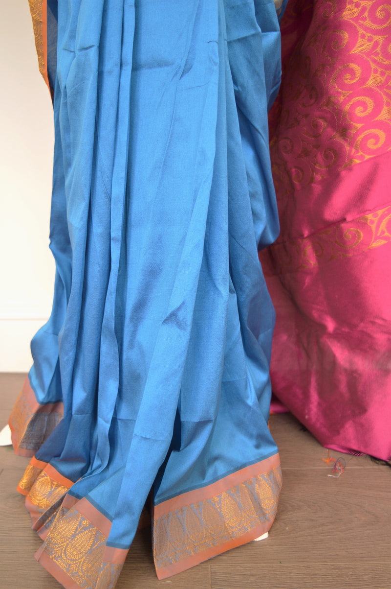 Beautiful Sea Blue Colour Silk Saree