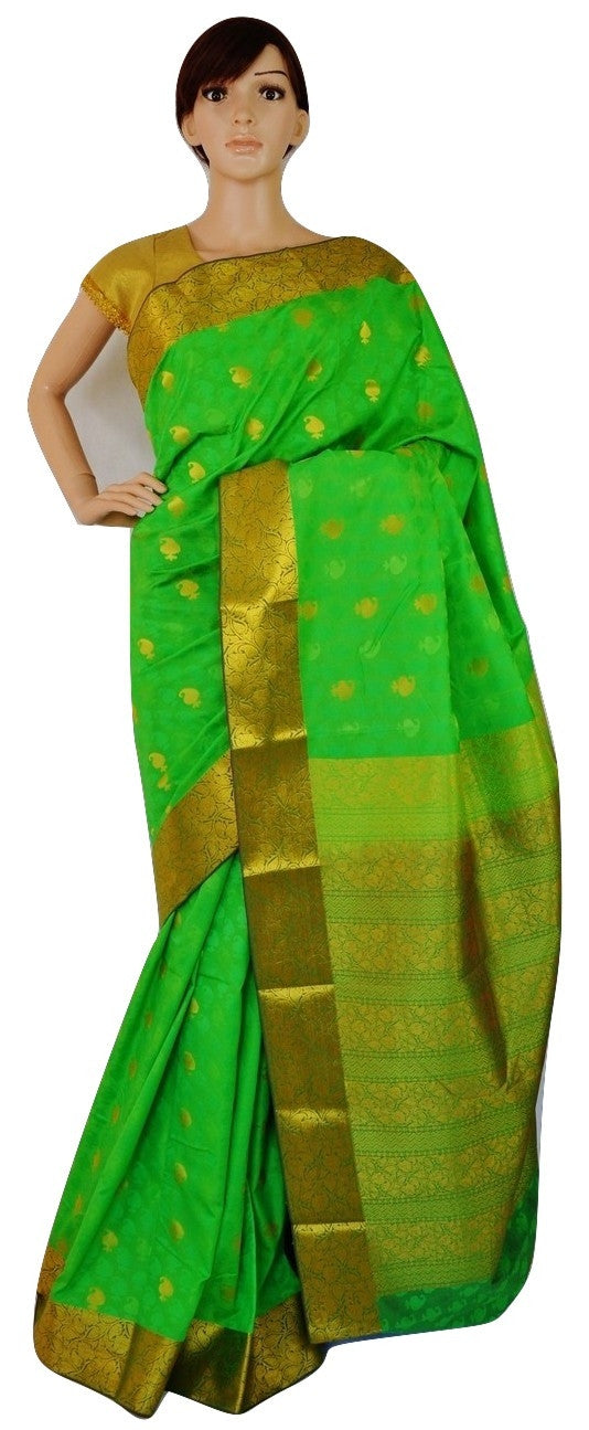 Lime Green & Gold Colour Kanchipuram Silk Saree