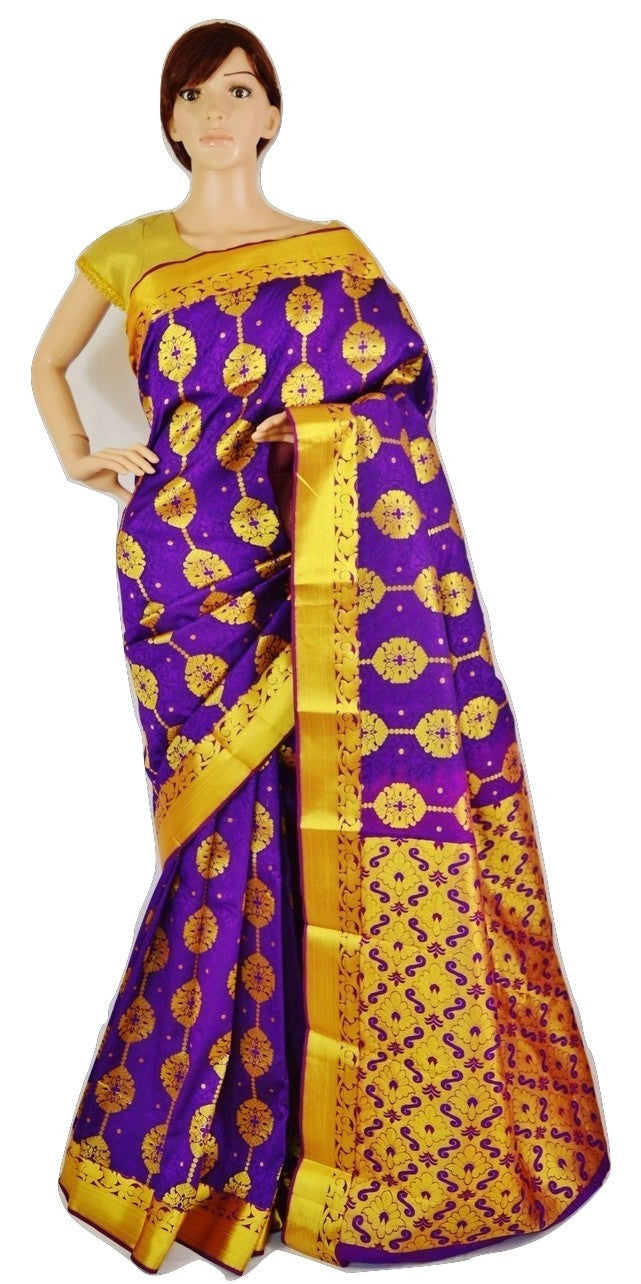 Violet & Gold Colour Kanchipuram Silk Saree