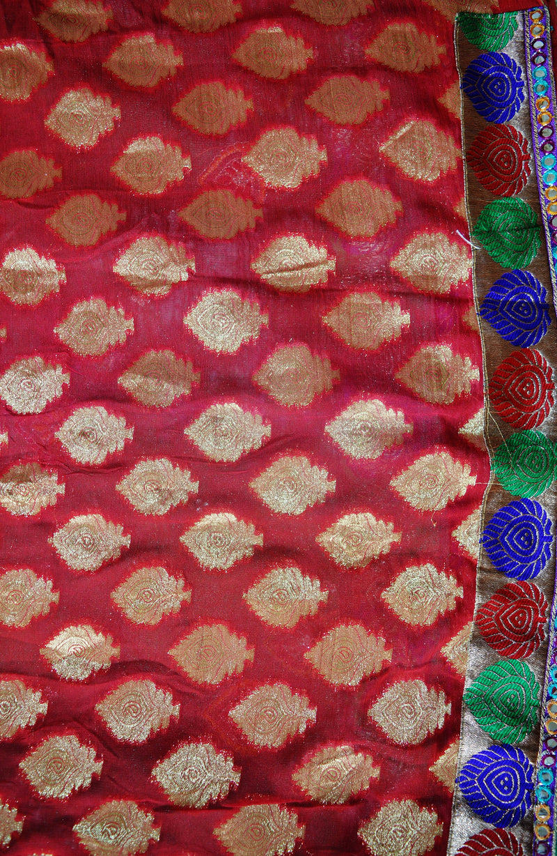 Red & Green Colour Ready Made Pleats Saree