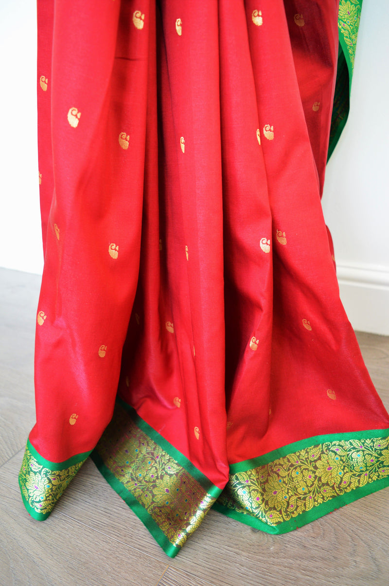 Maroon and Green Banarasi silk saree