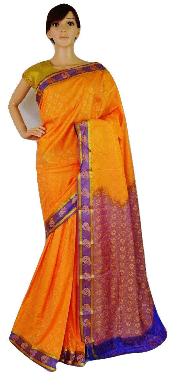 Orange & Gold Colour Kanchipuram Silk Saree