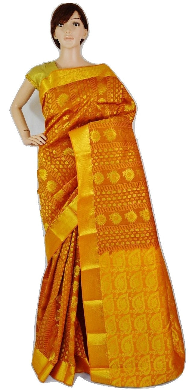 Chocolate Brown & Gold Colour Kanchipuram Silk Saree