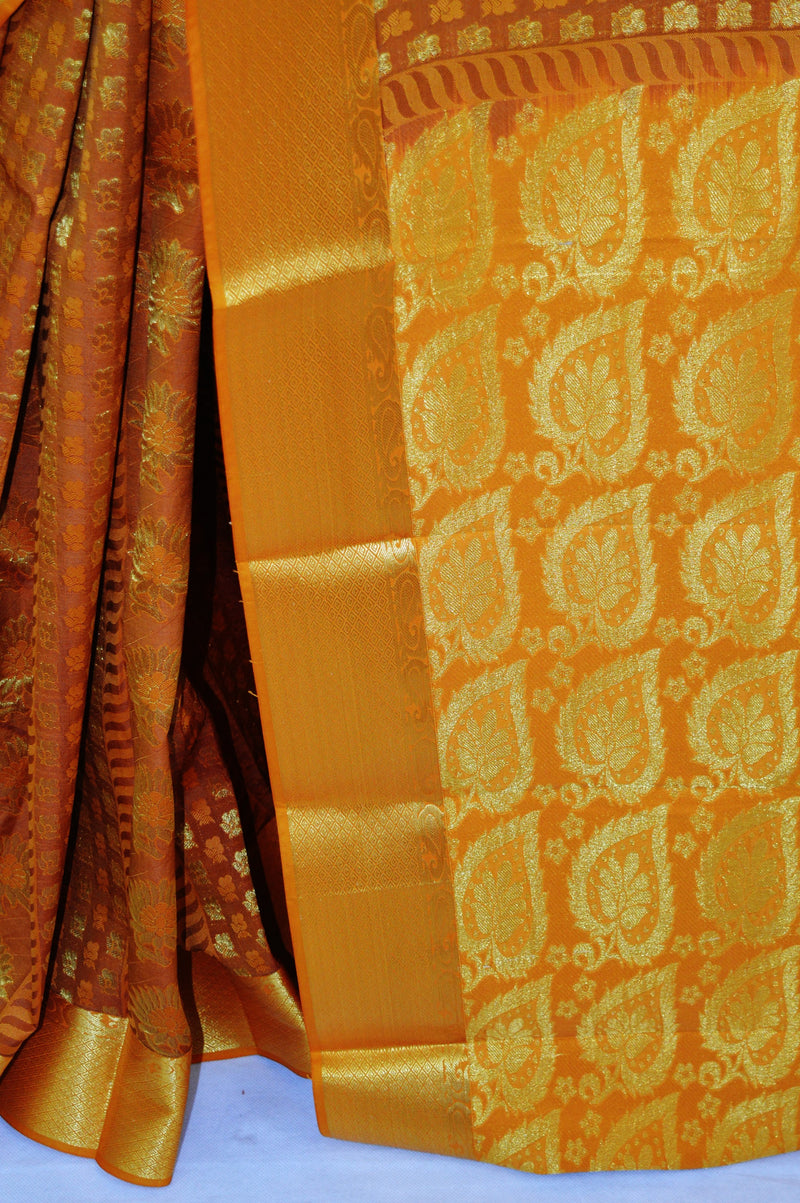 Chocolate Brown & Gold Colour Kanchipuram Silk Saree