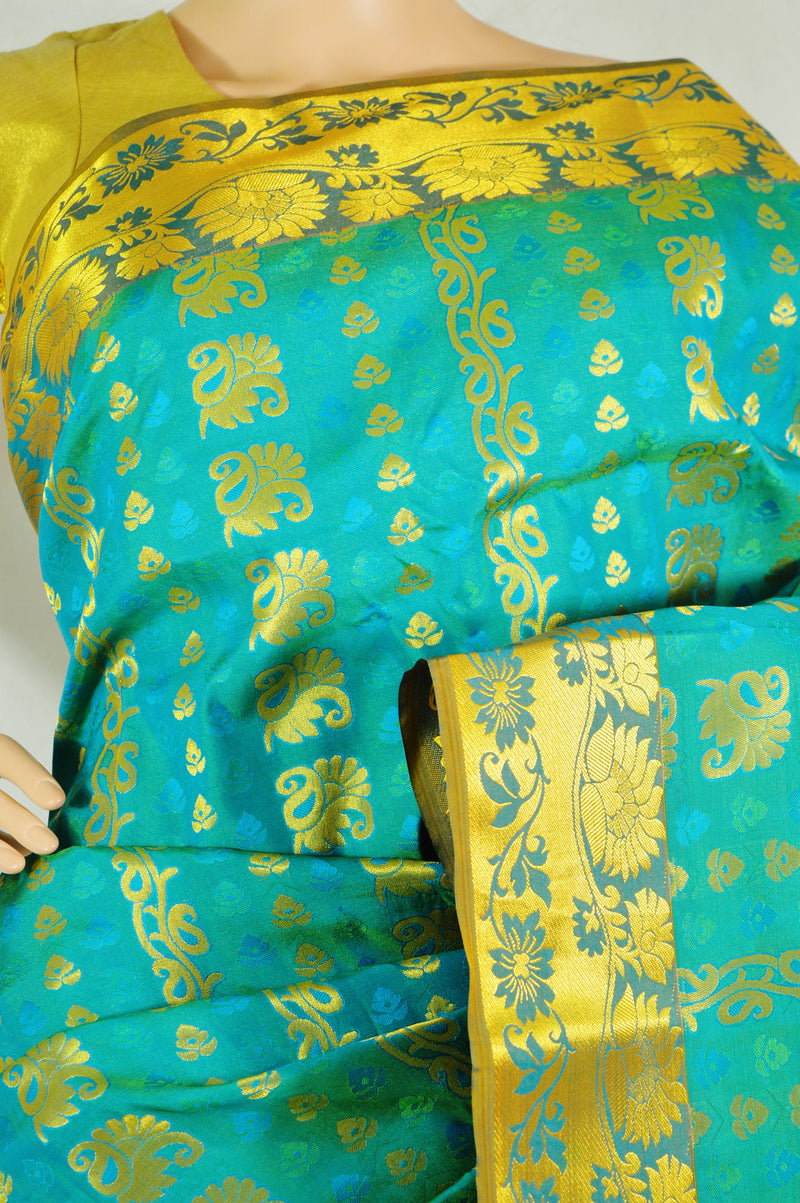 Light Turquoise & Gold Colour Kanchipuram Silk Saree
