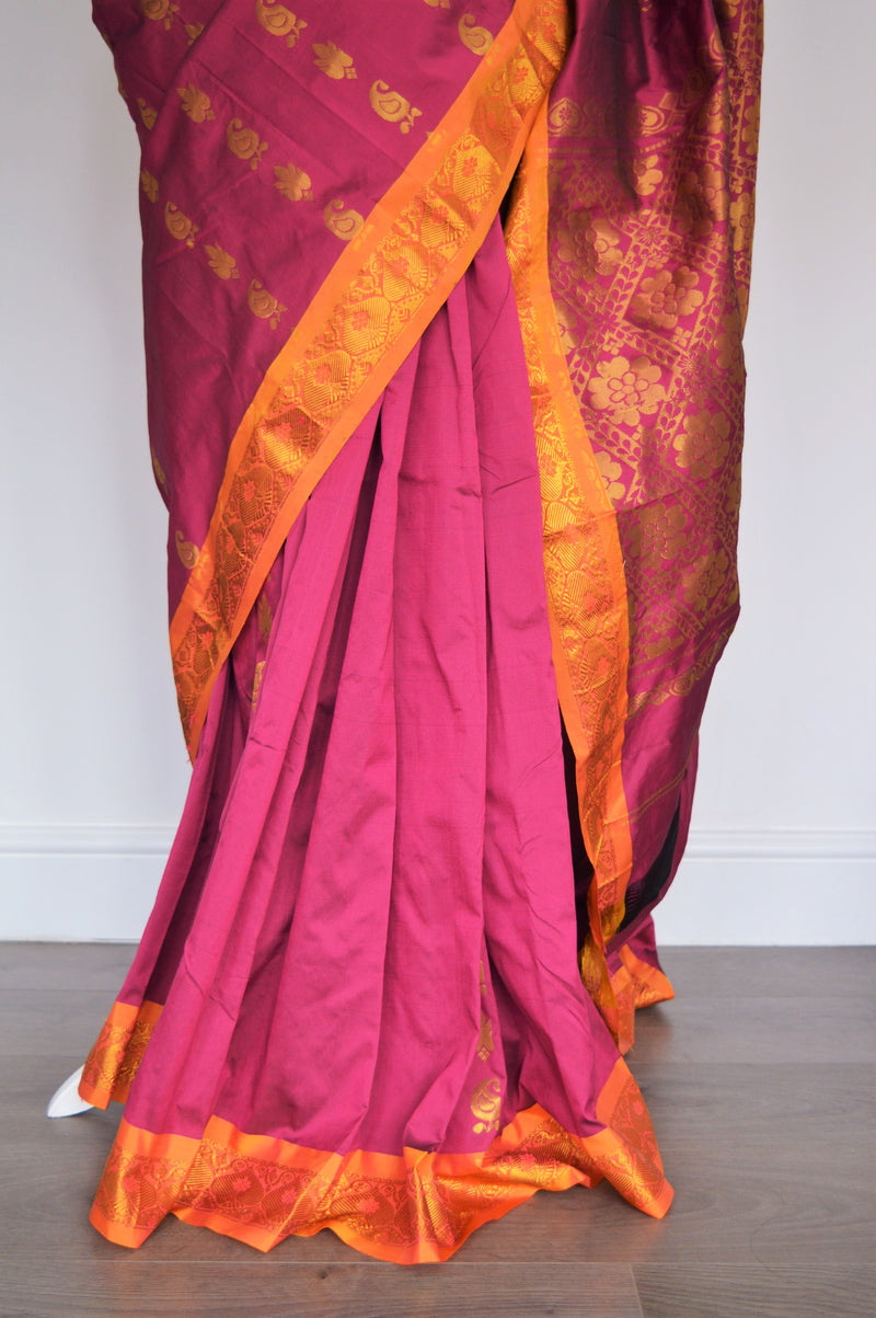 Beautiful Burgundy Colour Silk Saree
