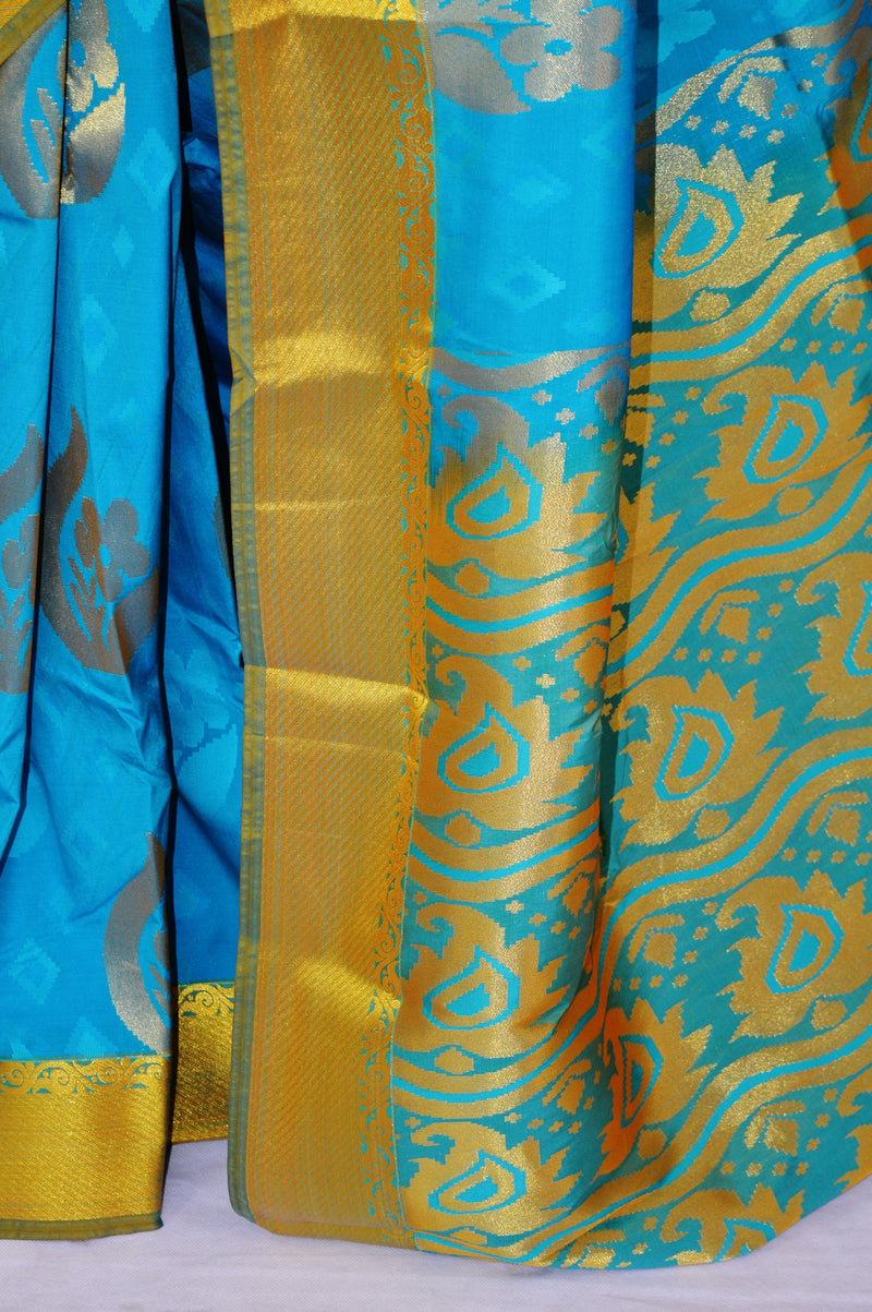 Teal,Green & Gold Colour Kanchipuram Silk Saree