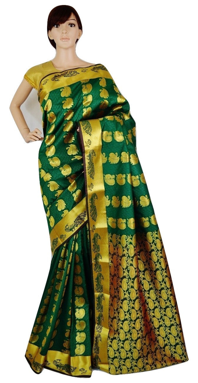 Green & Gold Colour Kanchipuram Silk Saree