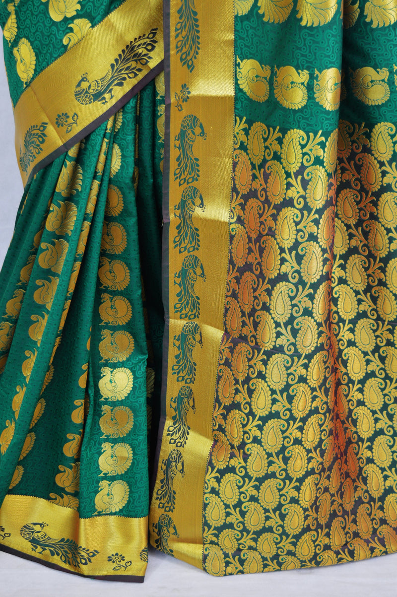 Green & Gold Colour Kanchipuram Silk Saree