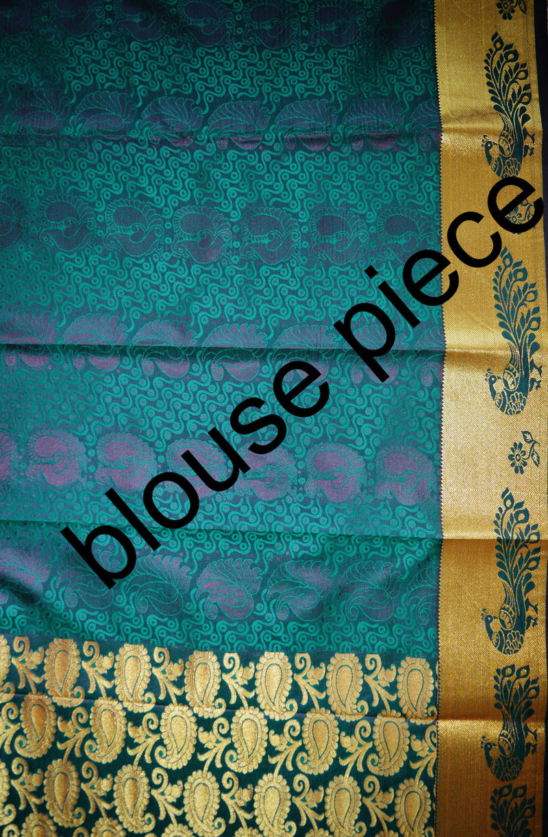 Green & Gold Colour Kanchipuram Silk Saree