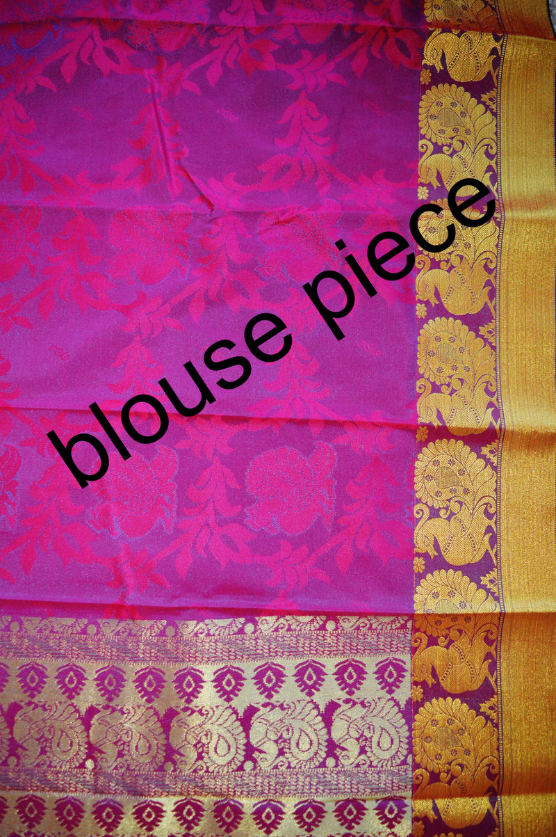 Magenta, Green & Gold Colour Kanchipuram Silk Saree