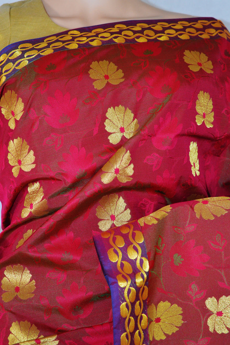 Green Shaded Magenta & Gold Colour Kanchipuram Silk Saree