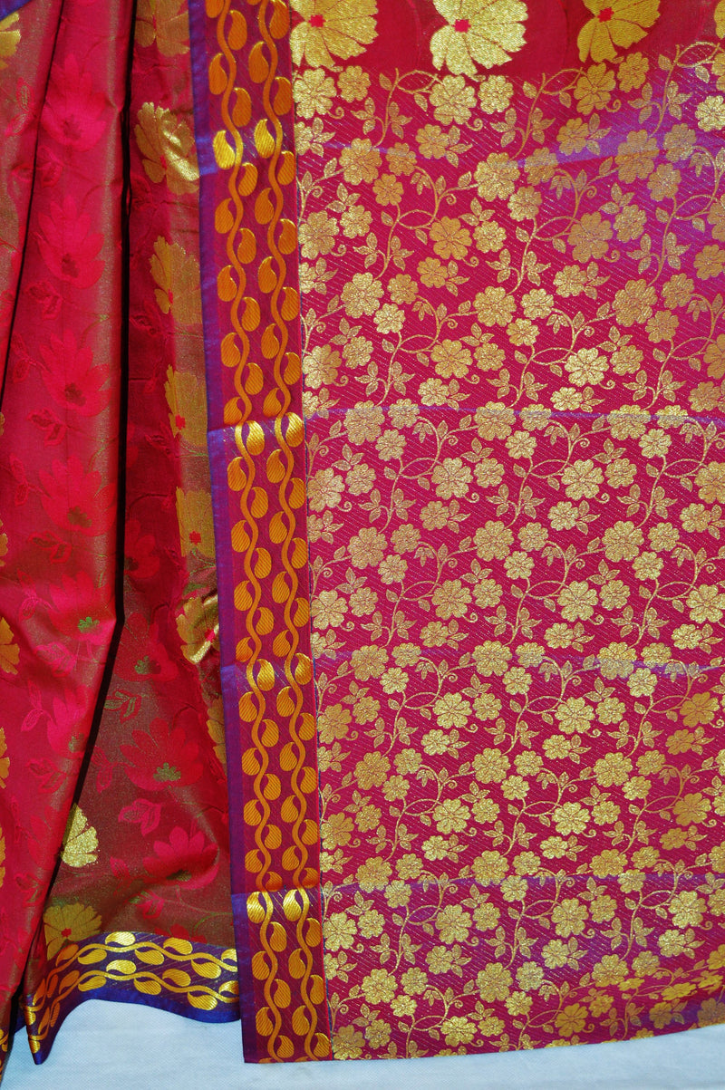 Green Shaded Magenta & Gold Colour Kanchipuram Silk Saree