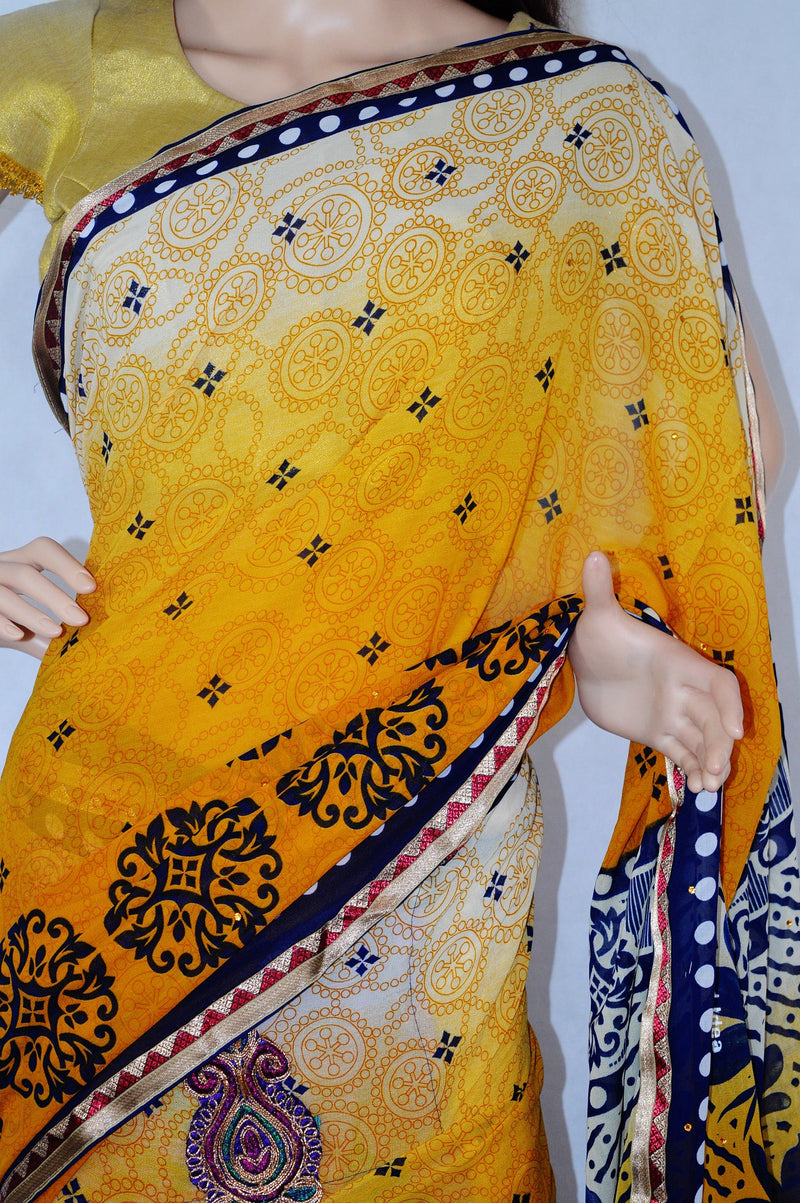 Mustard,Purple &Dark Blue Colour One Minute Saree