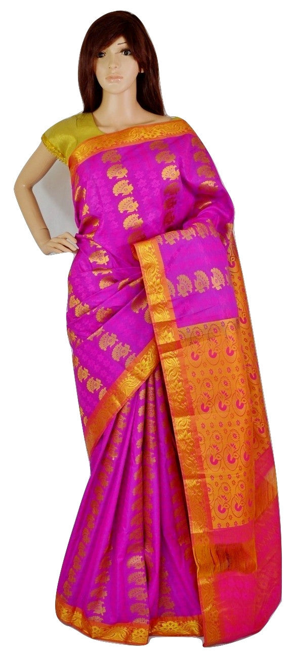 Purple Shaded Fushcia Kanchipuram Silk Saree