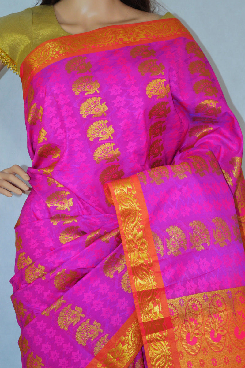 Purple Shaded Fushcia Kanchipuram Silk Saree