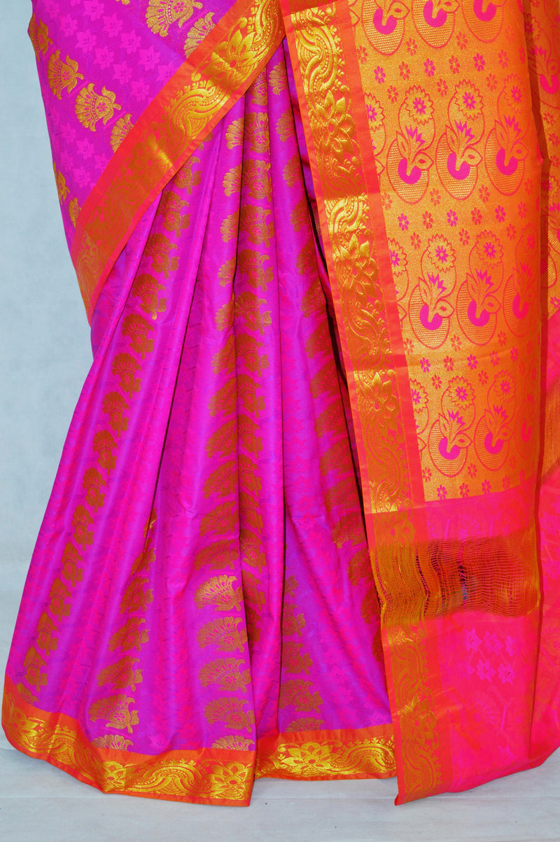 Purple Shaded Fushcia Kanchipuram Silk Saree