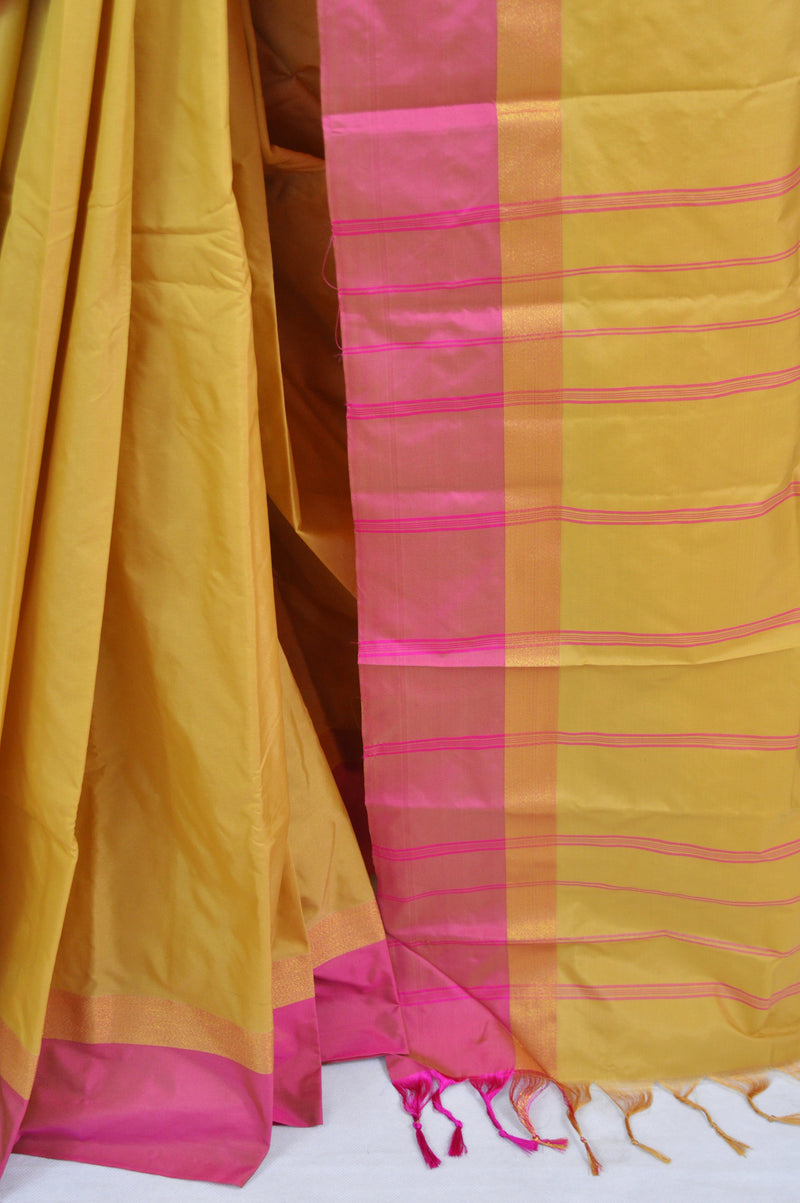 Butterscotch & Pink Colour Silk Saree