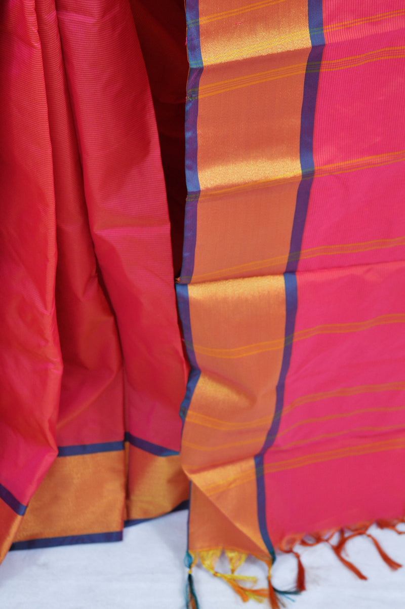 Raspberry Pink & Blue Colour Kanchipuram Silk Saree