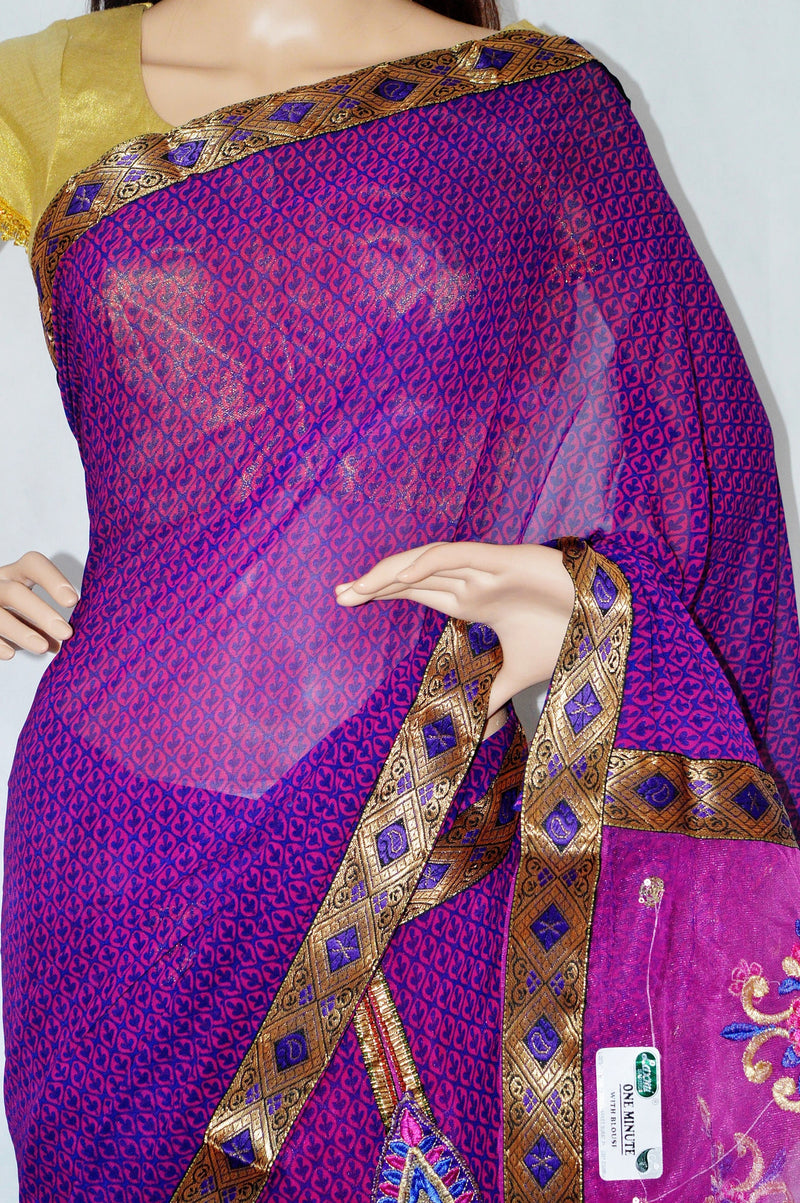 Purple & Pink  Colour Party Wear One Minute Saree