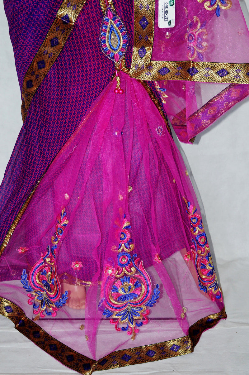Purple & Pink  Colour Party Wear One Minute Saree