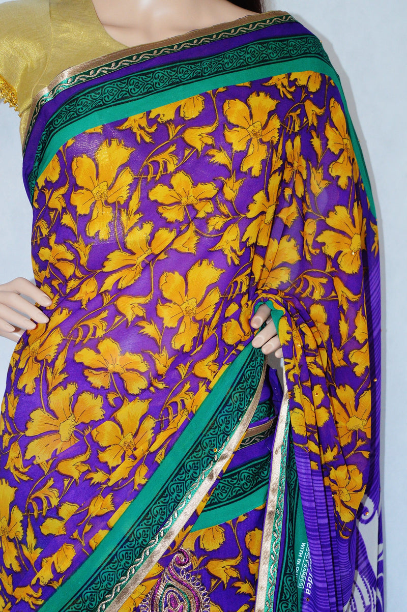 Purple & Mustard  Colour One Minute Saree