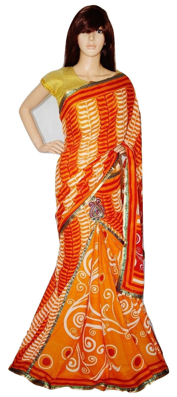 Light & Dark Orange  Colour One Minute Saree