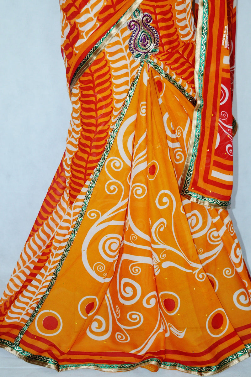 Light & Dark Orange  Colour One Minute Saree