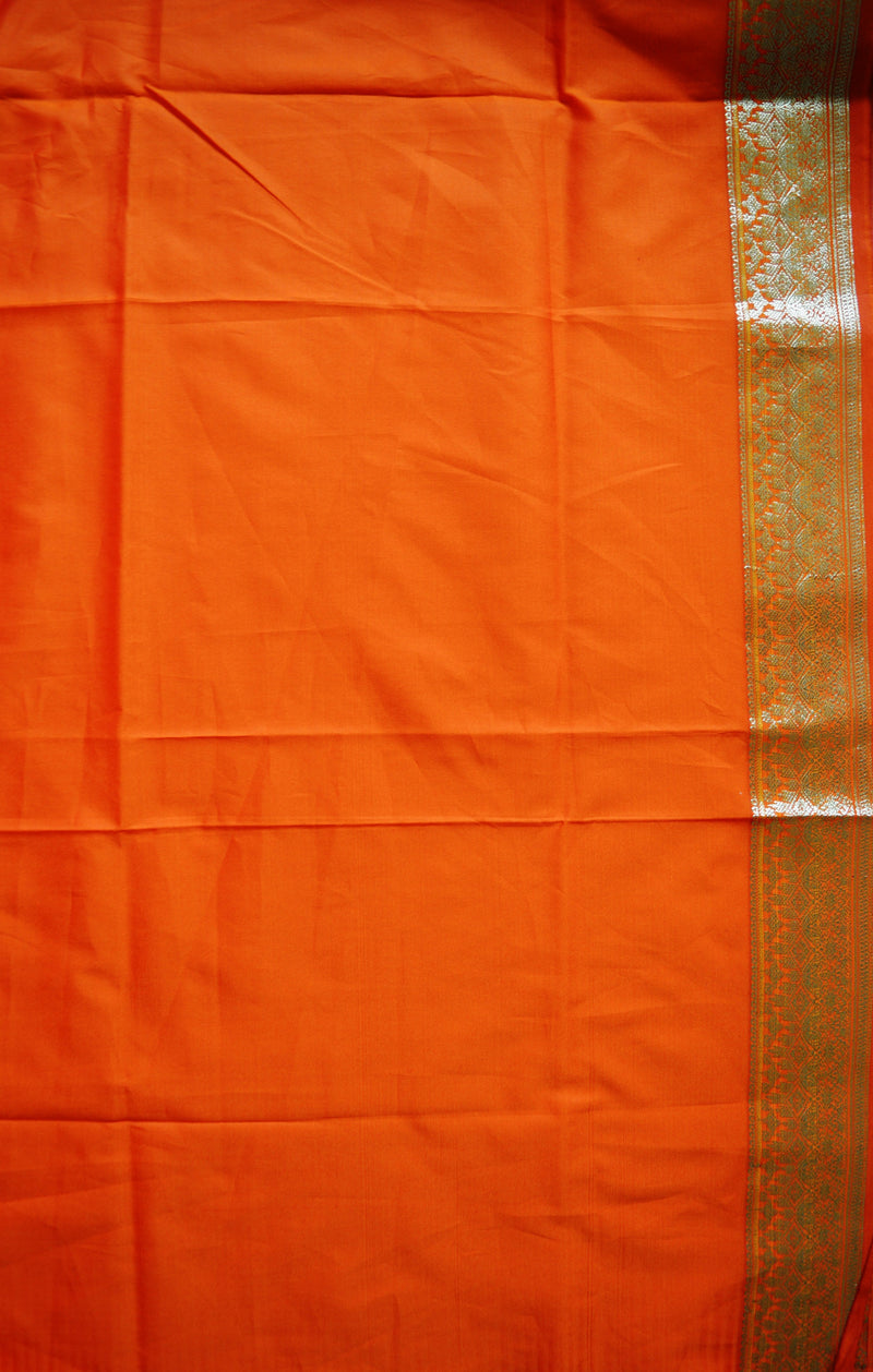 Gorgeous Berry & Orange Colour Belgum Silk Saree